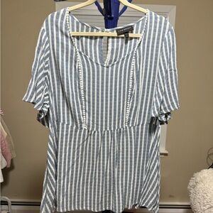 Lane Bryant Striped Blue and Cream Blouse